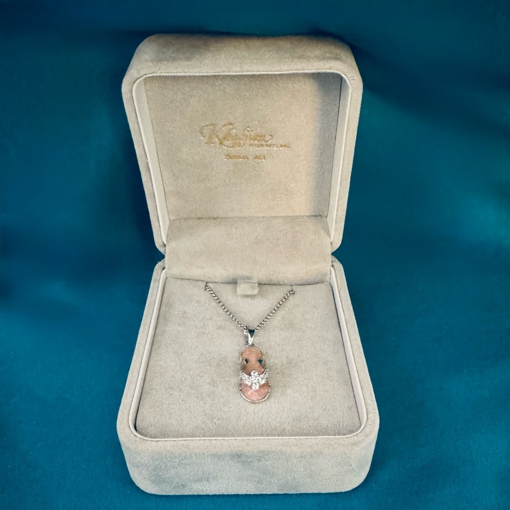 Pink and Sterling Silver Necklace with Diamond Accents - NIB